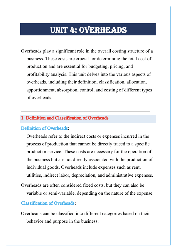Overheads Notes