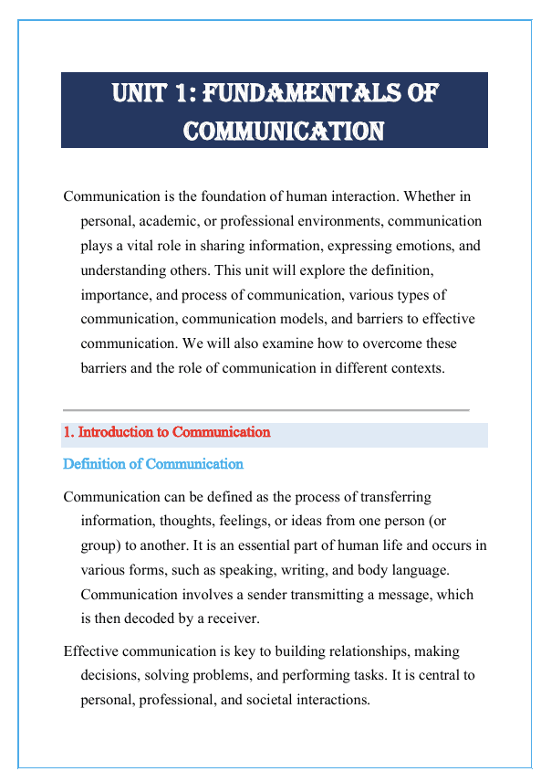 Fundamentals of Communication Notes