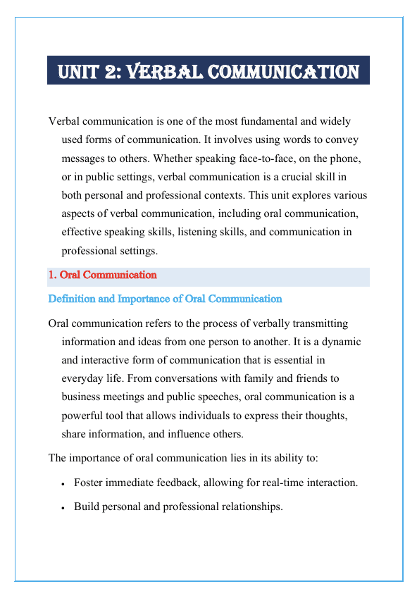 Verbal Communication Notes