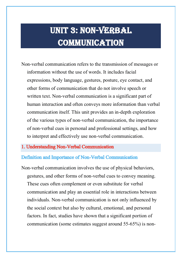 Non-Verbal Communication Notes
