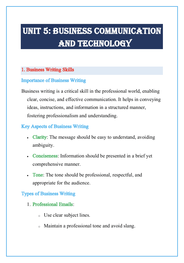 Business Communication and Technology Notes