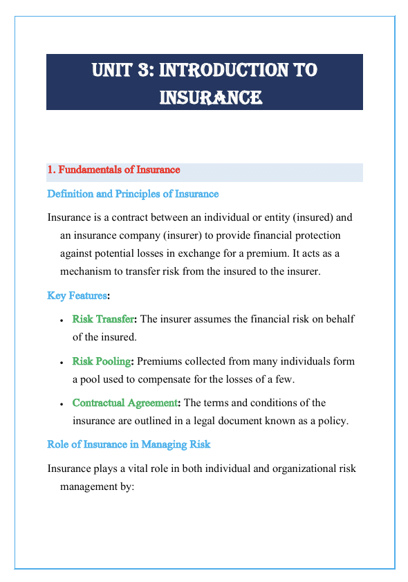 Introduction to Insurance Notes