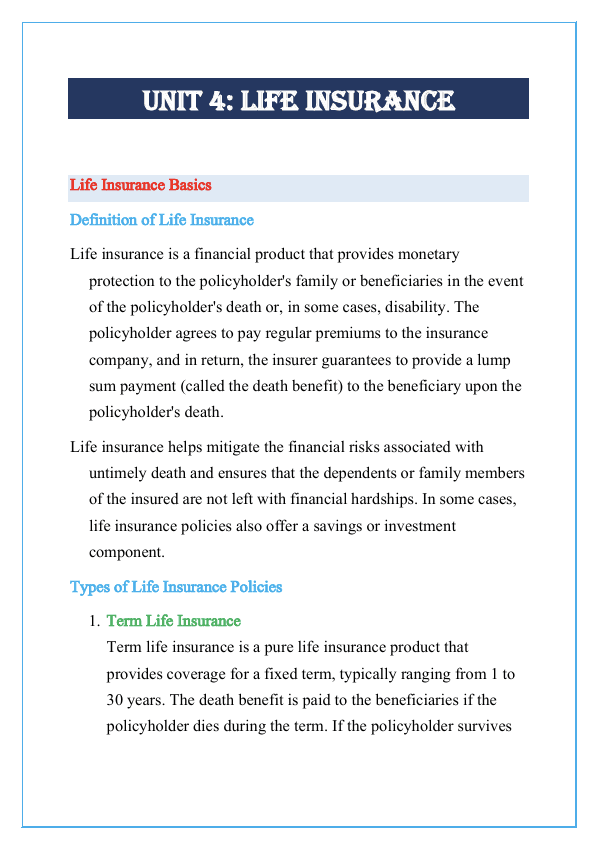 Life Insurance Notes