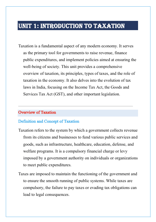 Introduction to Taxation Notes