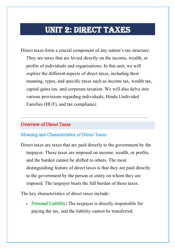 Direct Taxes Notes