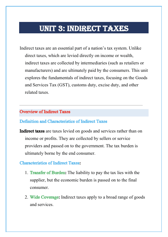 Indirect Taxes Notes
