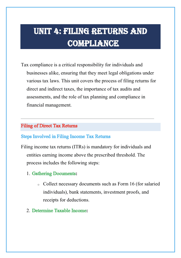 Filing Returns and Compliance Notes
