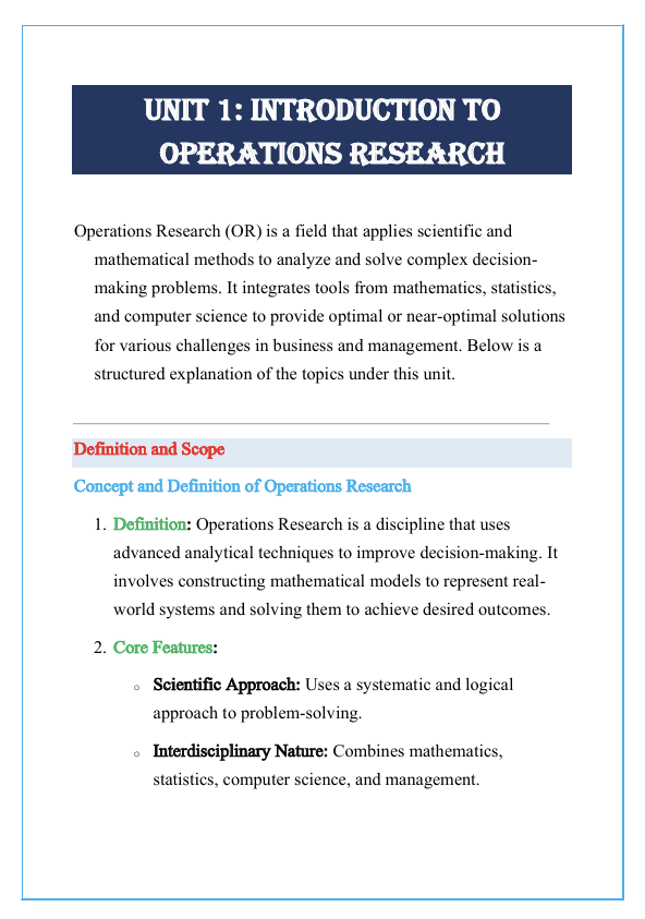 Introduction to Operations Research Notes