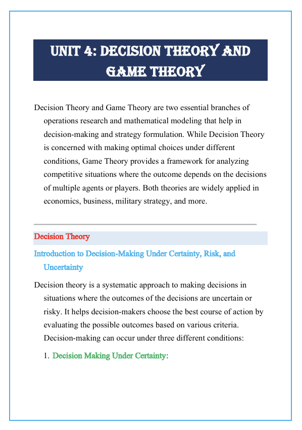 Decision Theory and Game Theory Notes