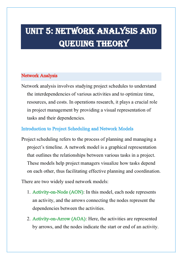Network Analysis and Queuing Theory Notes